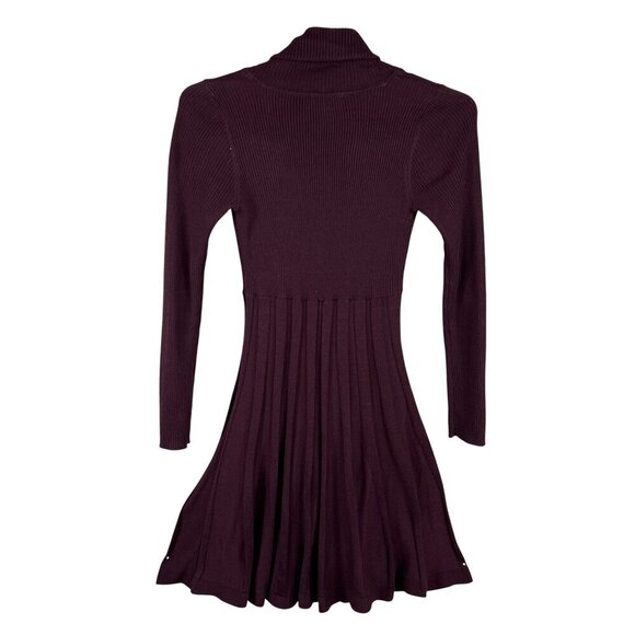Calvin Klein Womens S Burgundy Ribbed Knit Cowl Neck Fit Flare Pleated Dress - Picture 10 of 16